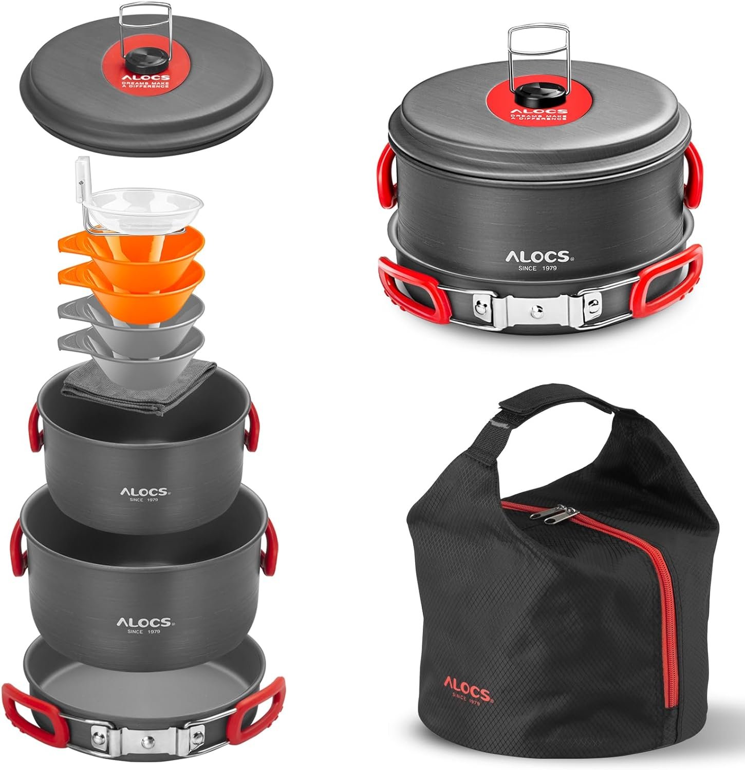 Alocs Camping Cookware, Portable Camping Essentials with Accessories, Camping Gear Camping Cooking Set for Outdoor Cooking, Backpacking, Hiking and Picnic.