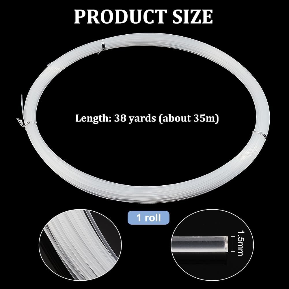 BENECREAT 38.28 Yards Nylon Fishing Line, Round Clear Nylon Line, Nylon Memory Brim Line for Fishing, Hat Brims, Jewellery Making, Diameter: 1.5mm