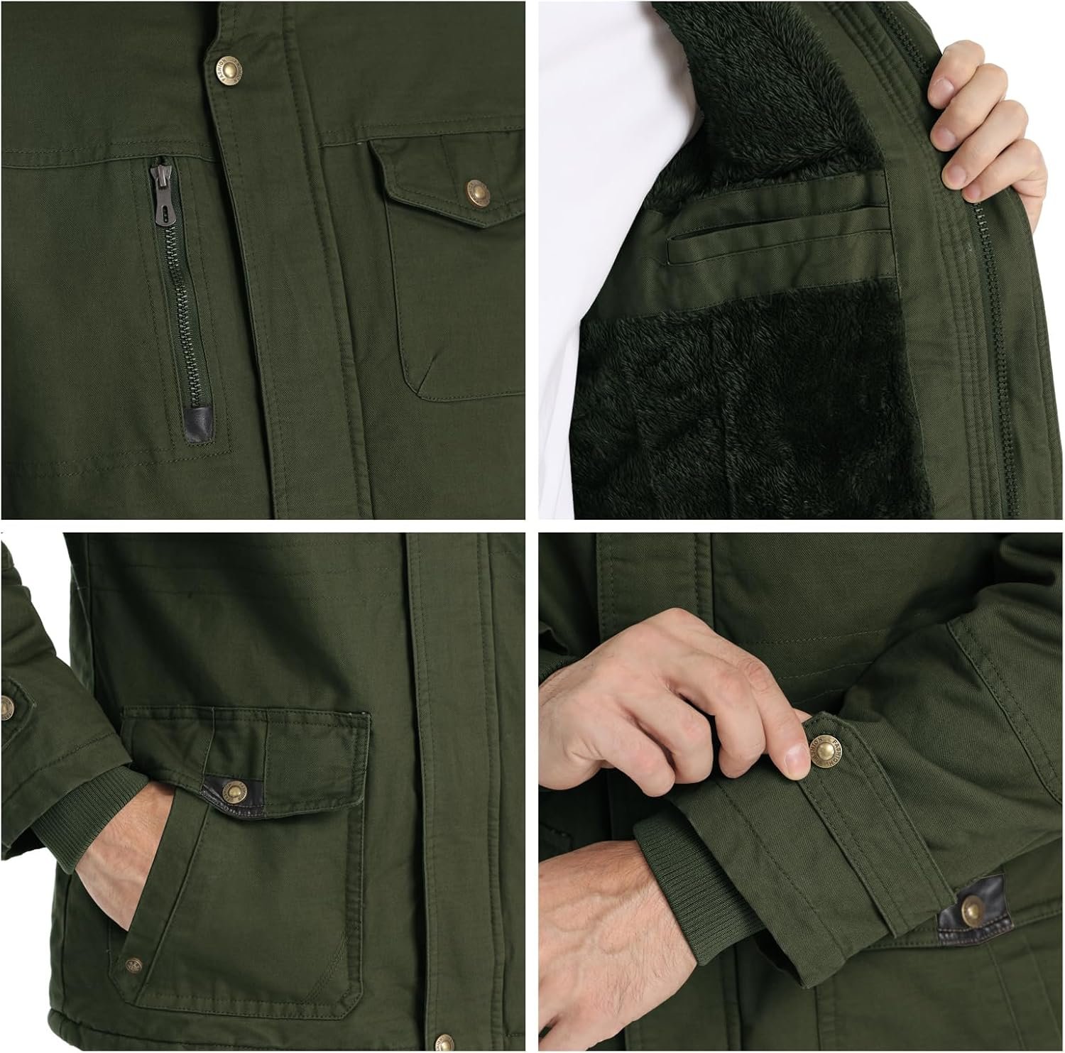 CHEXPEL Mens Thick Winter Jackets with Hood Fleece Lining Cotton Military Jackets Work Jackets with Cargo Pockets