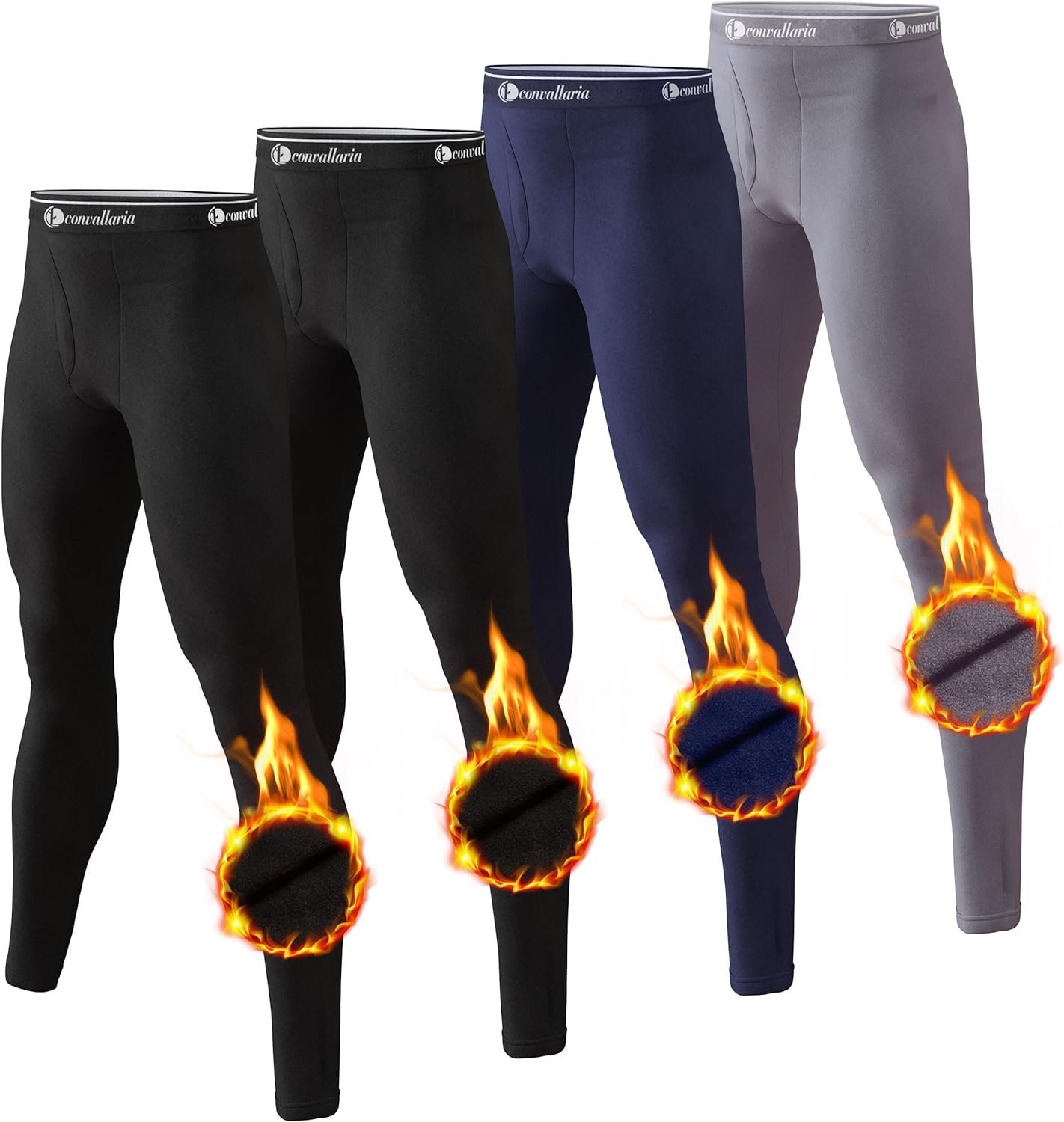 CL convallaria Mens Thermal Pants 2/4 Pcs Fleece Lined Thermal Bottom Athletic Base Layer Cold Weather Gear