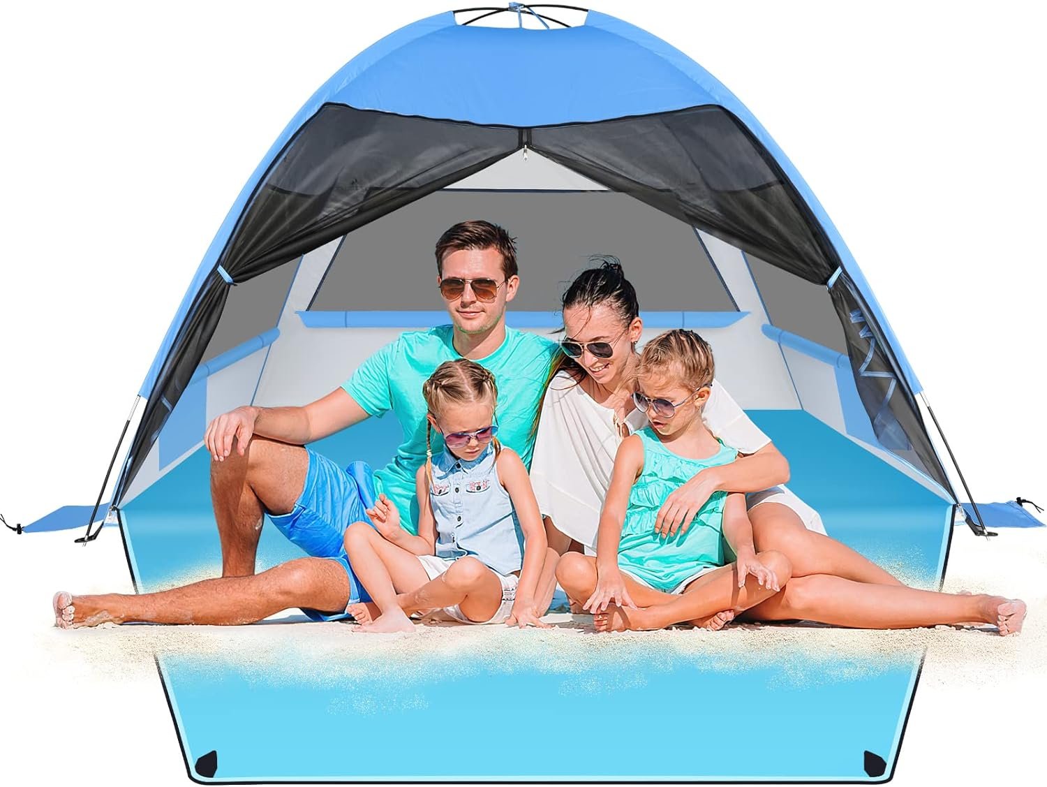 Large Beach Tent,Anti-UV Sun Shade Shelter,Outdoor Sun Shelter Beach Canopy Tent Fits 3-4 Person,Portable Beach Shade Tent with Extended Floor  3 Ventilating Mesh Windows