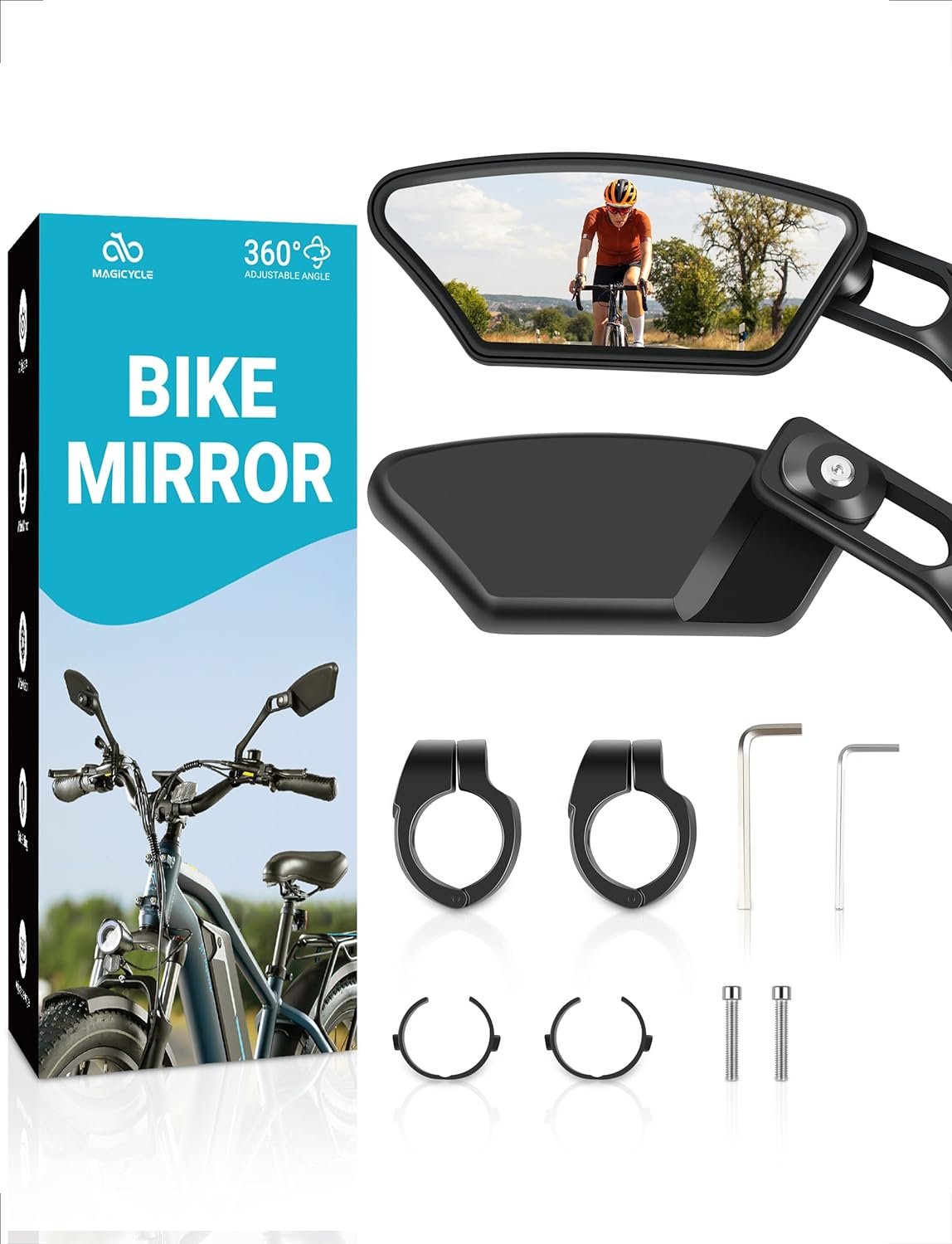 MAGICYCLE 2024 New 360 degree retractable Bike Mirrors 1 Pair Handlebar Rear View Mirror E-Bike Mirrors Adjustable Rotatable Safe Wide Angle HD Glass Bicycle Mirrors for Handlebars