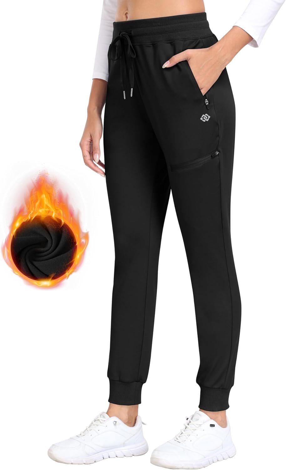 MoFiz Womens Fleece Lined Hiking Pants Water Resistant High Waisted Thermal Joggers Winter Running Sweatpants Zip Pockets