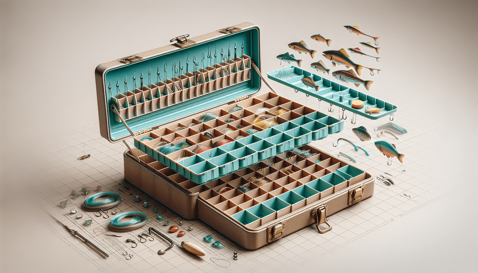Plano Ready-Set-Fish 3-Tray Tackle Box with Tackle, Aqua Blue/Tan, One Size