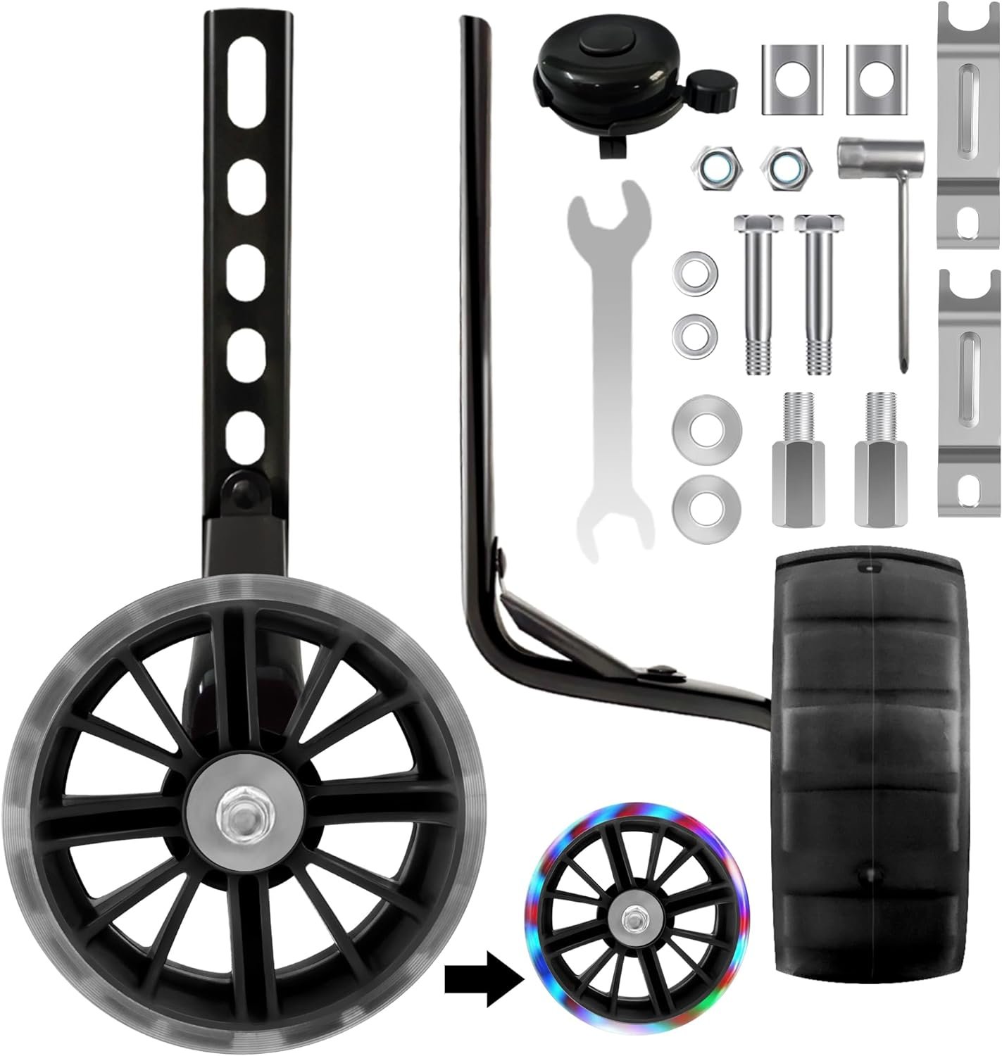 Training Wheels with Flashing Quiet Wheels for Kids Bikes - Compatible with 12 14 16 18 20 Inch Kids Variable Bicycles  Single Speed Bikes.