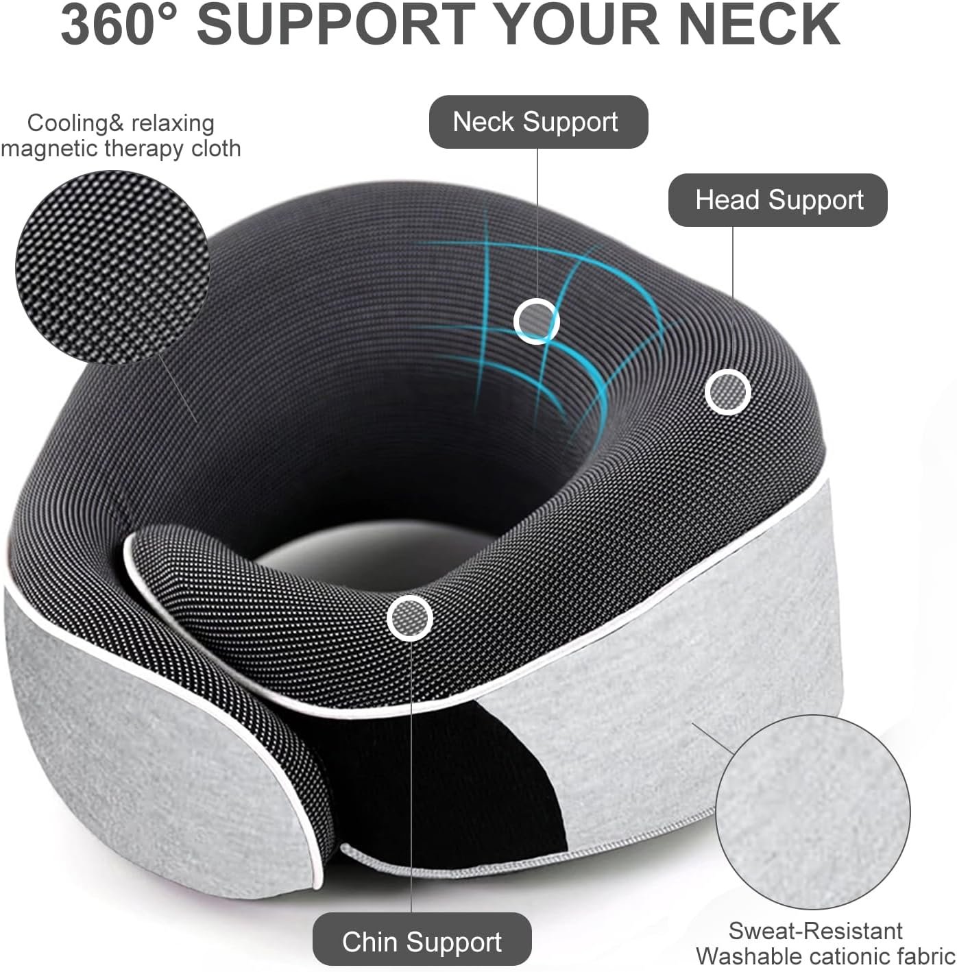 Travel Neck Pillow, Best Memory Foam Airplane Pillow for Head Support Soft Adjustable Pillow for Plane, Car  Home Recliner Use (Grey)