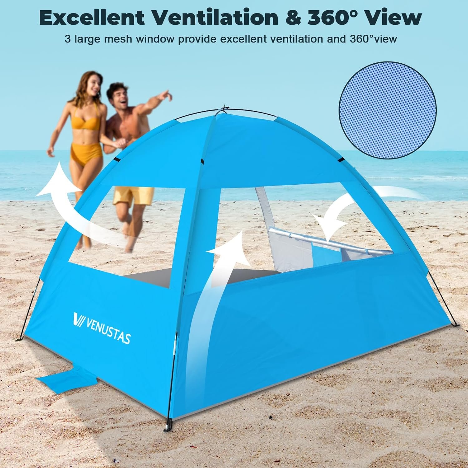 Venustas Beach Tent Sun Shelter for 3/4-5/6-7/8-10 Person, UPF 50+ UV Protection Beach Canopy, Lightweight and Easy Setup Cabana, Portable Beach Shade Tent