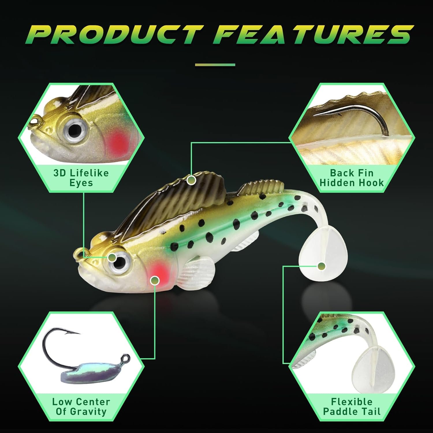 Weedless Soft Fishing Lures for Freshwater and Saltwater, Premium Pre-Rigged Jig Head Paddle Tail Swimbaits for Bass Fishing，Jigs Fishing Bait for Crappie Trout Walleye, Amazing Fishing Gifts