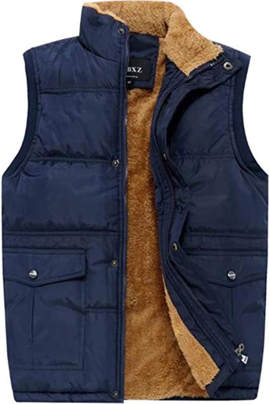 XinYangNi Mens Winter Warm Outdoor Padded Puffer Vest Thick Fleece Lined Sleeveless Jacket