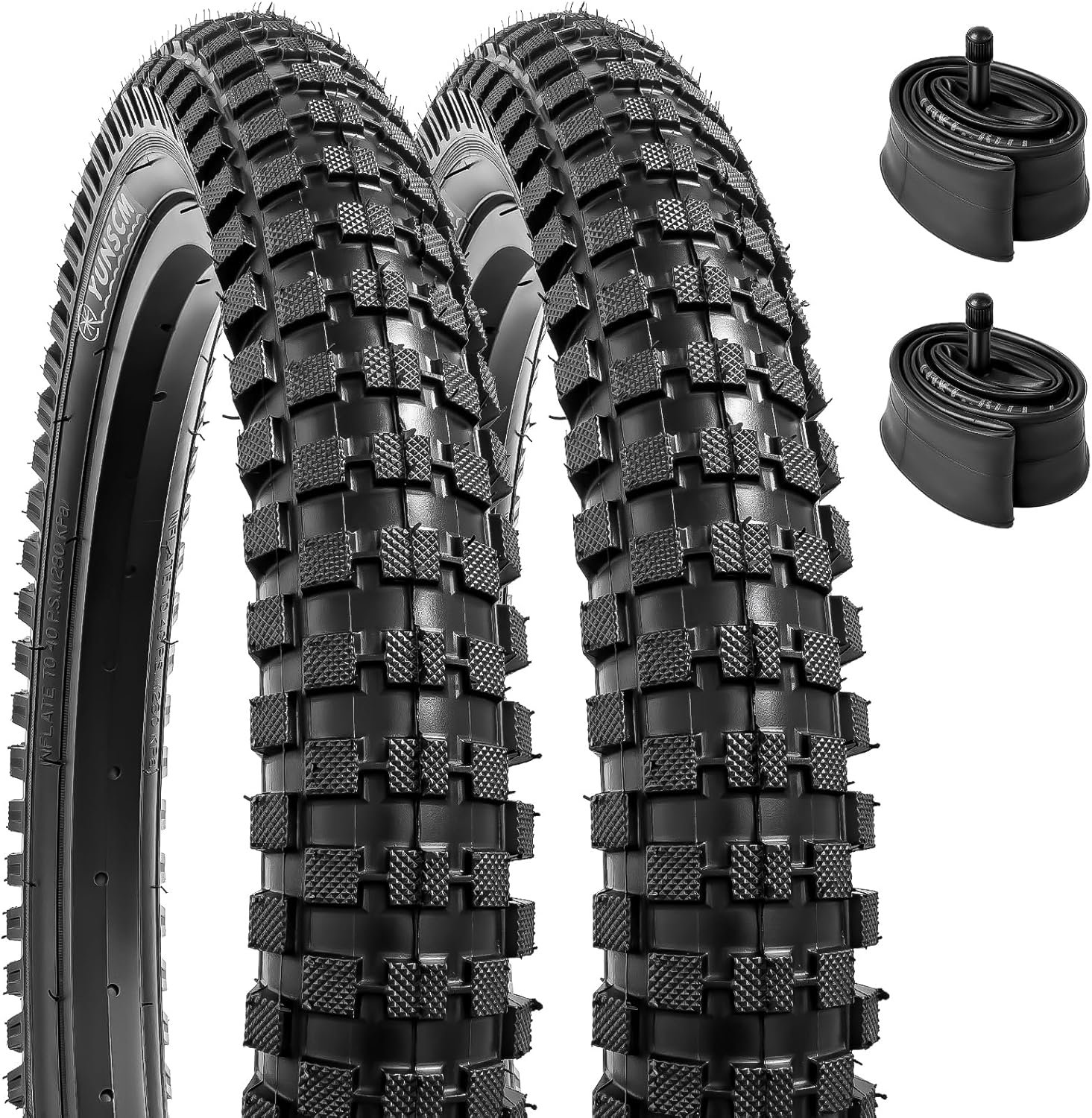 YunSCM 18 Bike Tires 18x2.40/64-355 60TPI and 18 Bike Tubes Schrader Valve with 2 Rim Strips Compatible with Mountain/Off Road Bike 18 x 2.35 18 x 2.4 Bike Tires and Tubes (Y-1114)