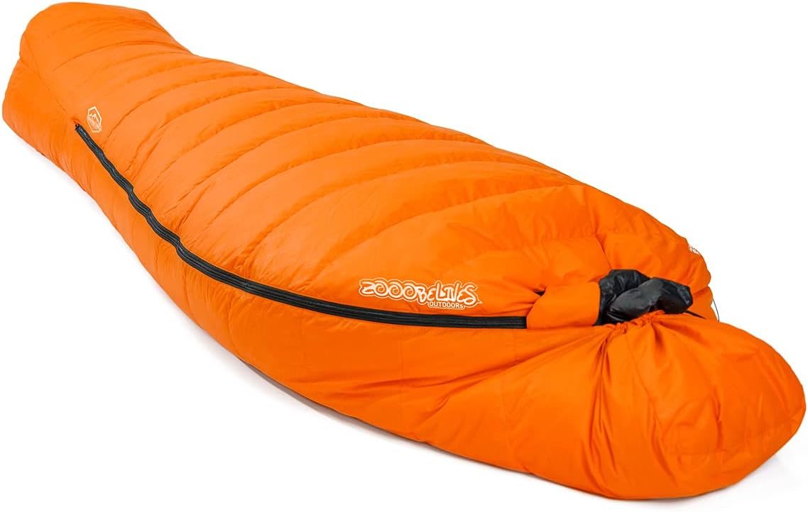 ZOOOBELIVES 10 Degree F Hydrophobic Down Sleeping Bag for Adults - Lightweight and Compact 4-Season Mummy Bag for Backpacking, Camping, Mountaineering and Other Outdoor Activities – Alplive D1500