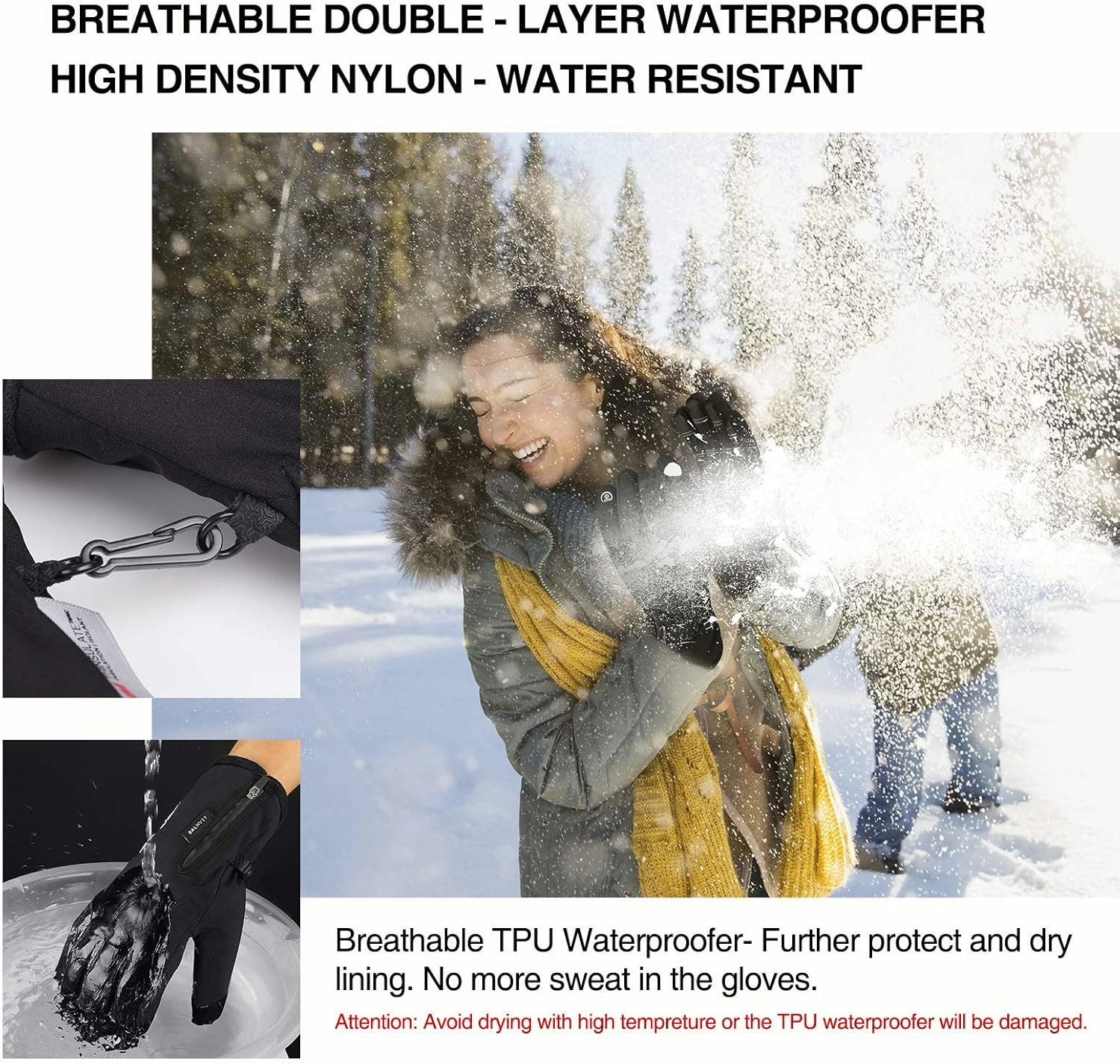 -10℉ Waterproof Winter Gloves for Men  Women, Breathable Thermal Gloves, 5-Layer Touch Screen Cold Weather Gloves