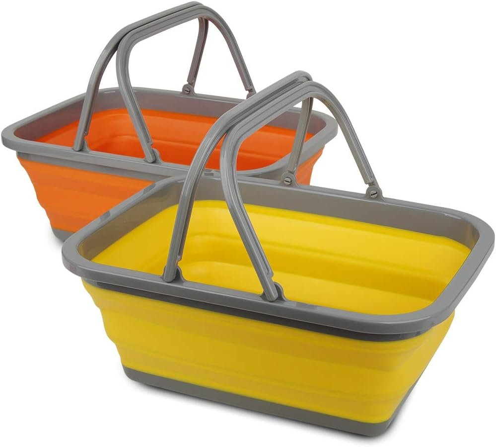 2 Pack Collapsible Sink with 2.25 Gal / 8.5L Each Wash Basin for Washing Dishes, Camping, Hiking and Home