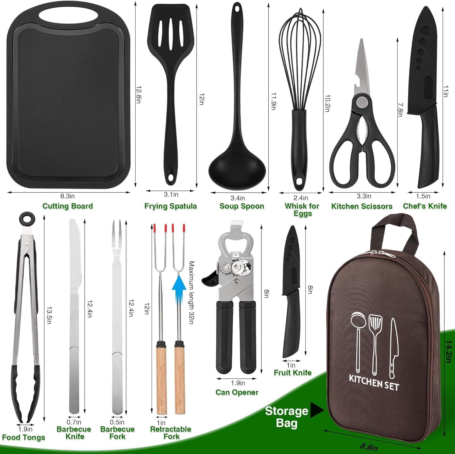 Camping Cookware Cooking Utensils Set - Camping Kitchen Utensils, Portable Outdoor Camping Essentials Accessories, Stainless Steel  Silicone, Camping Gear Equipment for RV Picnic Grill