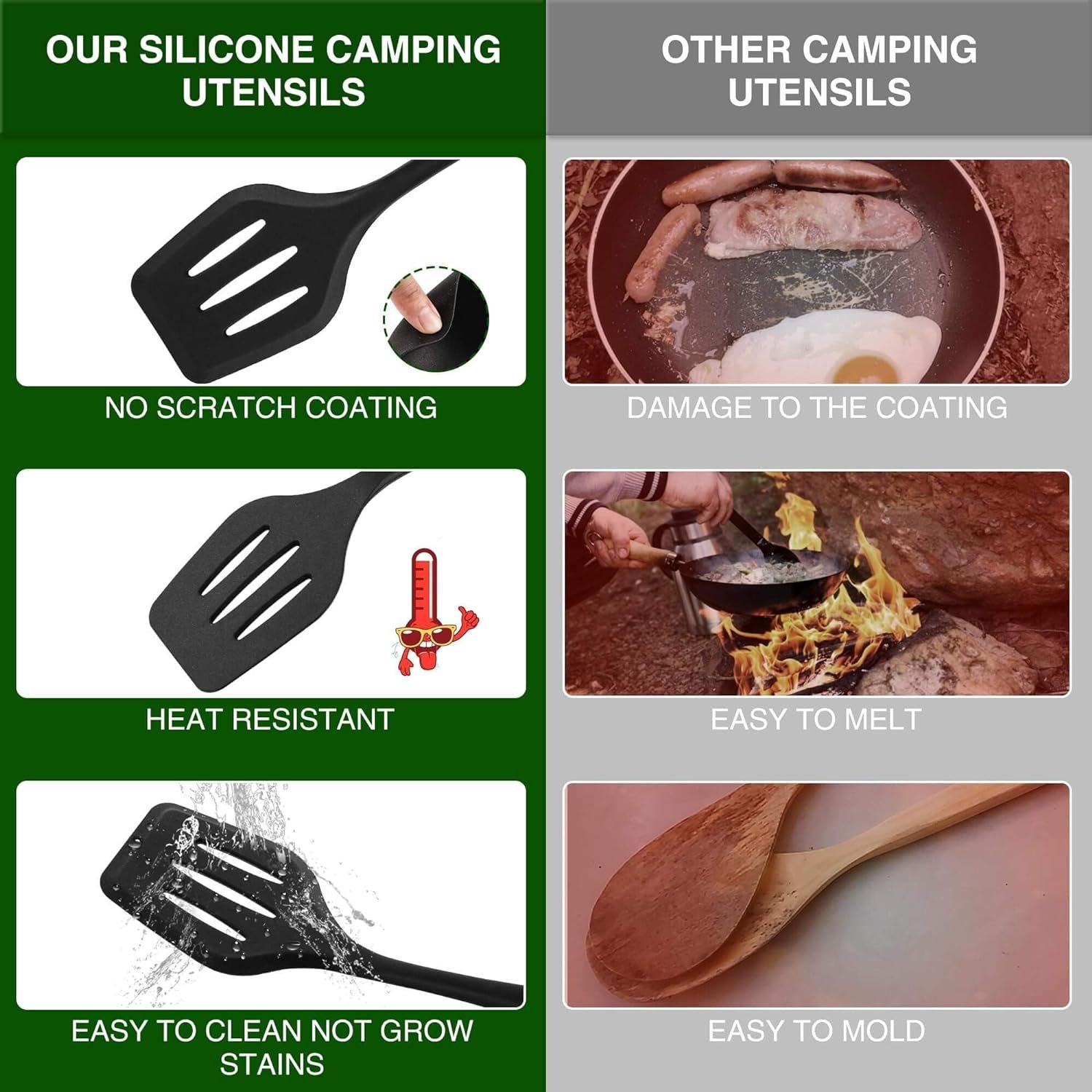 Camping Essentials Cooking Utensils Set - Camping Kitchen Cookware Set, Camping Accessories, Camping Gear Must Haves, Stainless Steel  Silicone, Camping Equipment for RV Picnic Grill