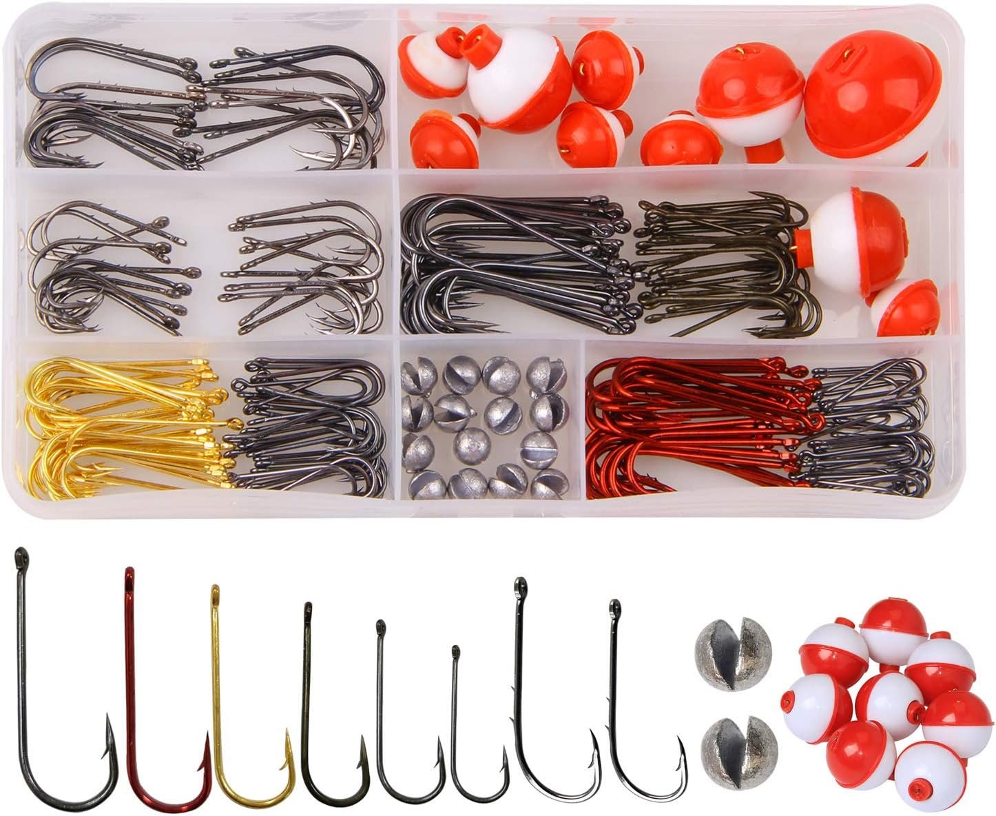 Fishing Hooks Bobbers Freshwater Tackle Kit 215pcs Fishing Gear Tackle Box Include Fishing Hooks, Fishing Weights, Bobbers for Fishing, Beginners Fishing Equipment Starter Kit for Trout Panfish