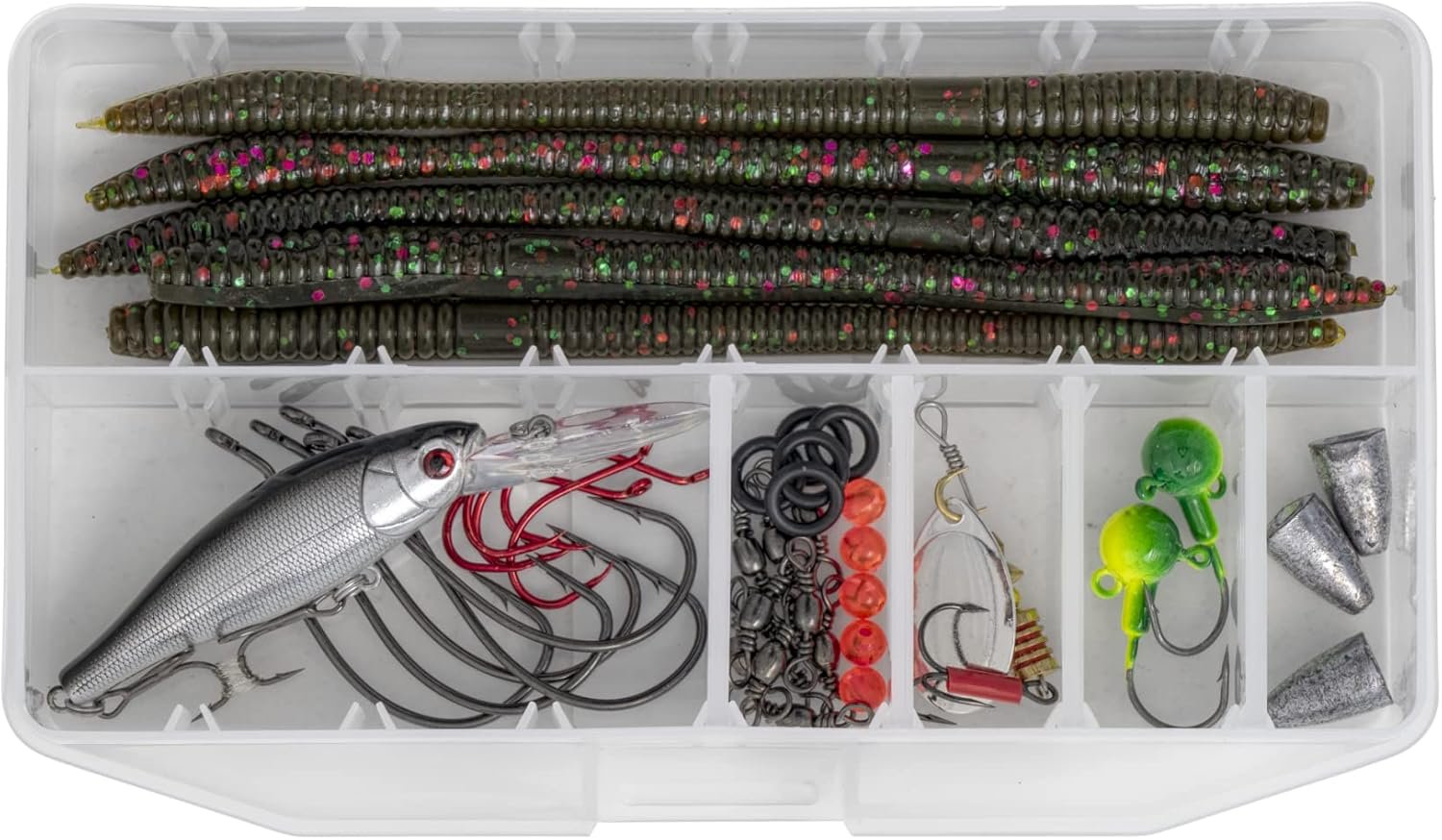 Freshwater Fishing Kit Small Size Tackle Box with Tackle Included Lures Bait Hooks Starter Equipment Gifts  Gear to Fish for Bass Walleye Trout