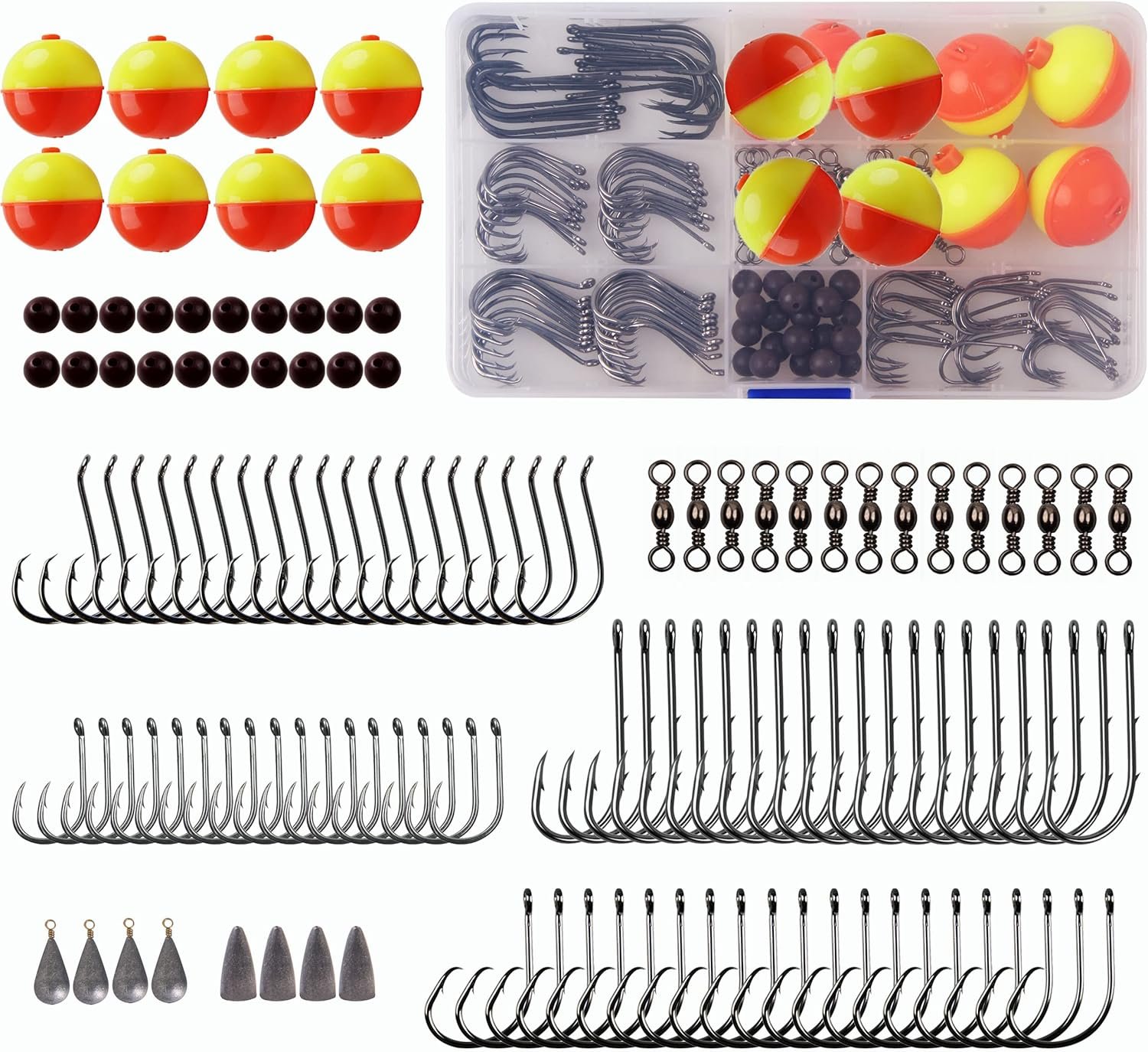 Freshwater Fishing Tackle Kit 176pcs Fishing Hooks Bobbers Barrel Swivels Sinker Weights Starter Fishing Equipment Fishing Accessories Tackle Box