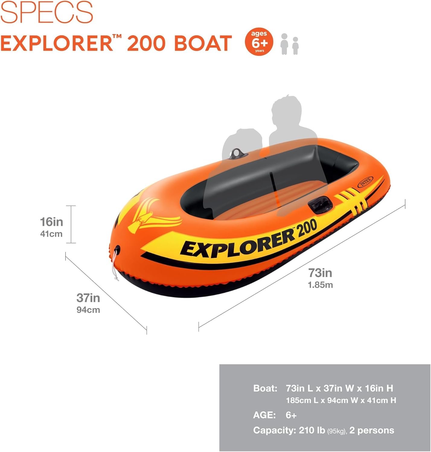 INTEX 58330EP Explorer 200 Inflatable Boat: 2-Person – Dual Air Chambers – Welded Oar Locks – Grab Rope – 210lb Weight Capacity