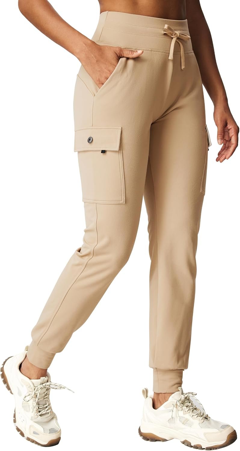 IUGA Womens Fleece Lined Pants Water Resistant Hiking joggers High Waist Thermal Cargo Sweatpants for Women