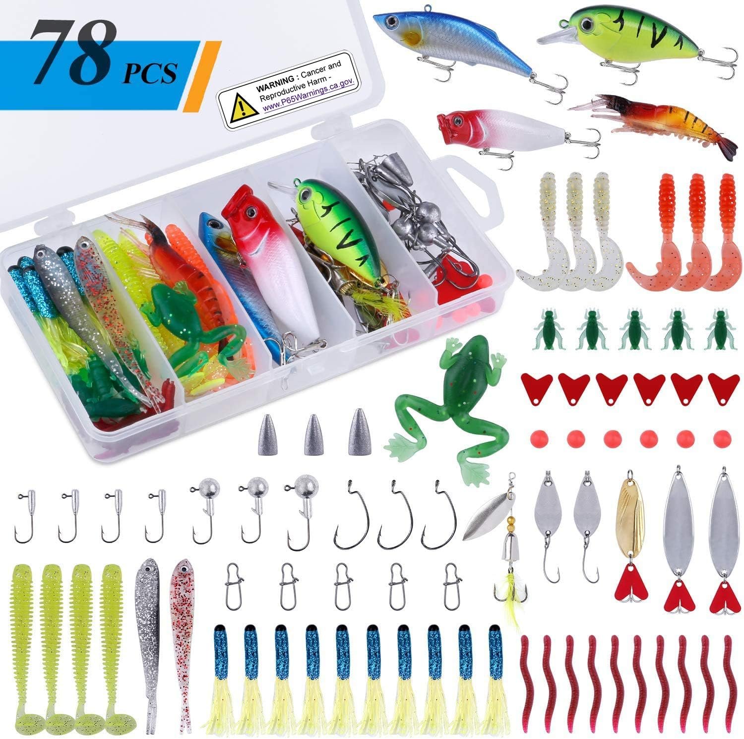 PLUSINNO 201pcs Fishing Accessories Kit, Fishing Tackle Box with Tackle Included, Fishing Hooks, Fishing Weights, Round Split Shot，Fishing Gear for Bass, Trout, Catfish