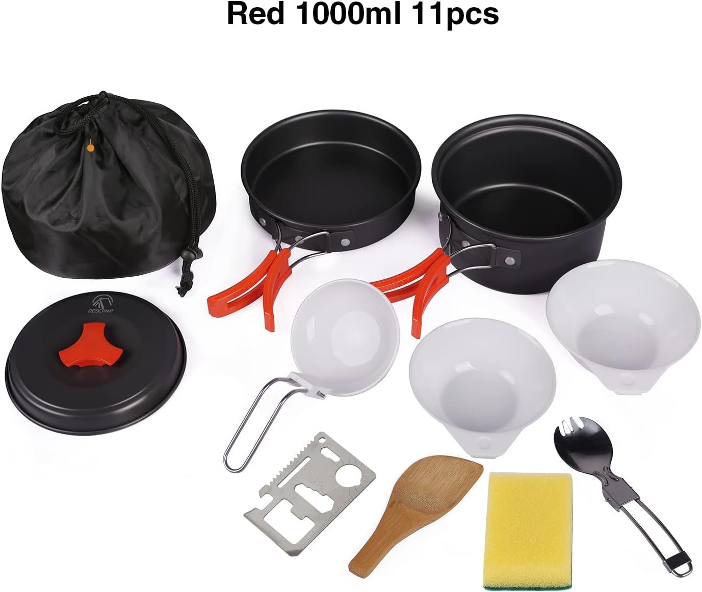 REDCAMP 11/12/22 PCS Camping Cookware Mess Kit, 800ml (28oz) Backpacking Camping Pot+Pan Set, Lightweight and Compact Cookware for Hiking, Picnic and Camping, Red