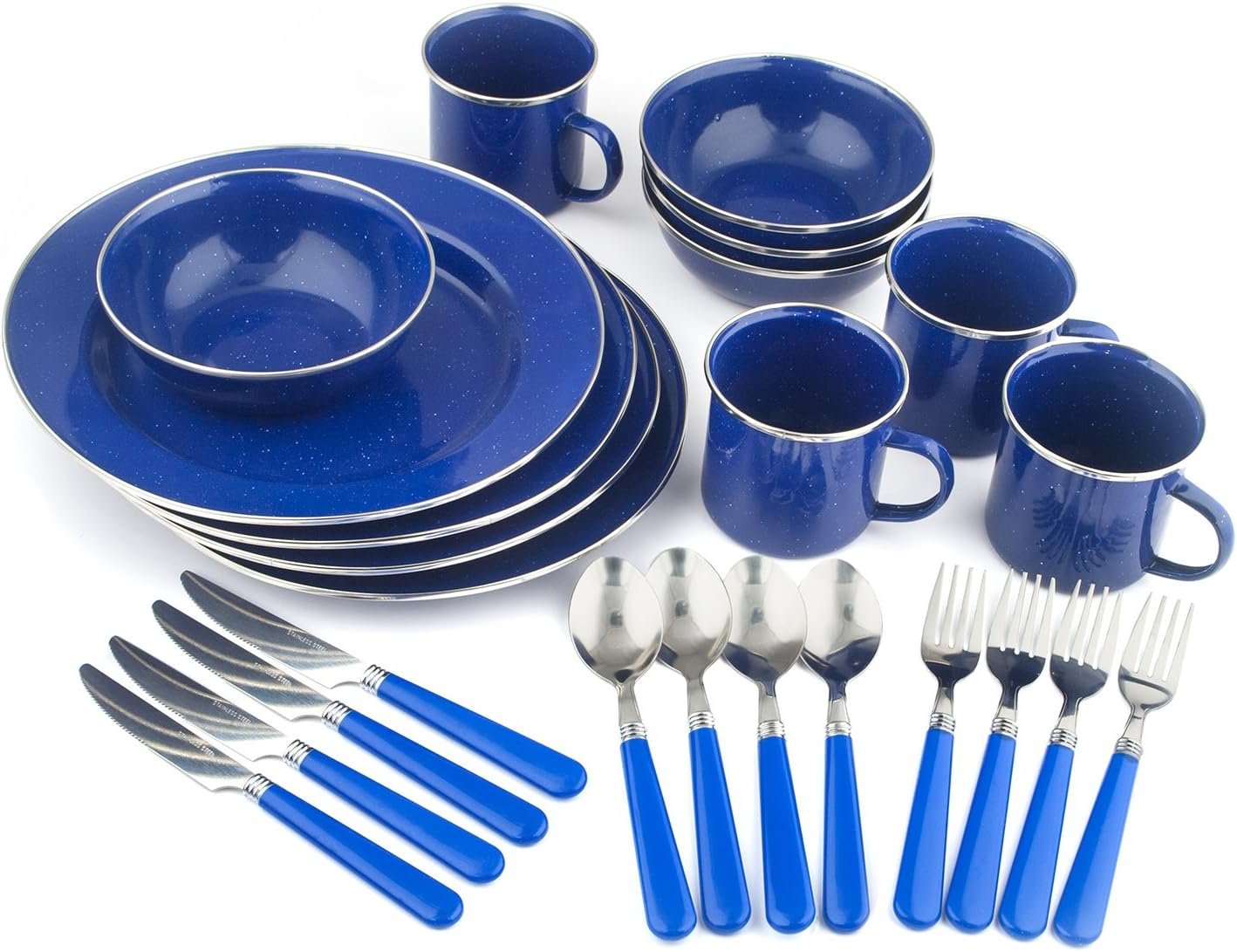 Stansport 24-Piece Enamel Camping Tableware Set