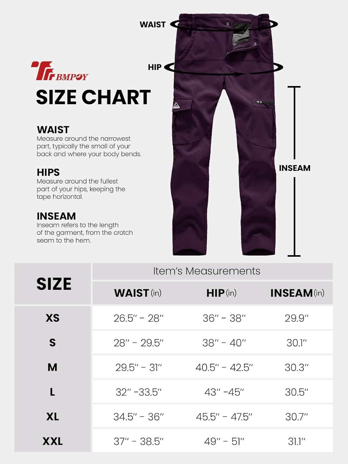 TBMPOY Womens Hiking Cargo Pants Outdoor Waterproof Windproof Softshell Fleece Snow Pants