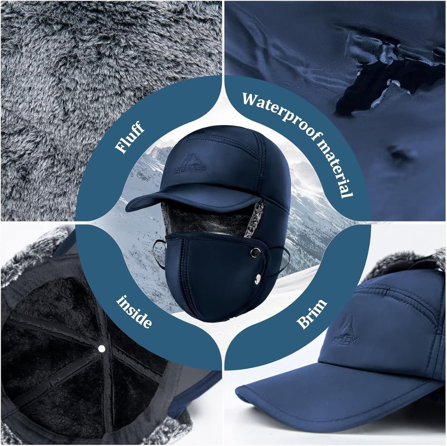 Winter Trapper Hats for Men Warm Trooper Hunting Hat with Ear Flaps Windproof Mask Ushanka Hat for Women