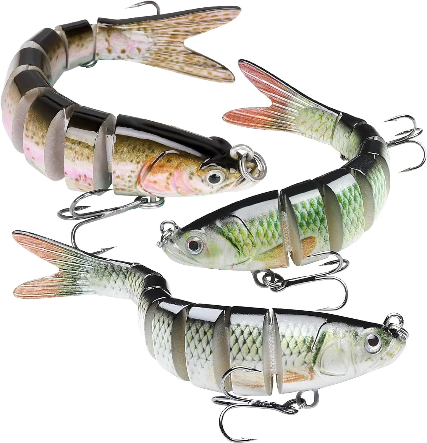 Fishing Lures for Freshwater or Saltwater, Easy to Use for Family Fishing Beginner and Pros, Most Lifelike Jointed Swimbait for Almost All Fishes，Slow Sinking Bass Pike Panfish Walleye Lures