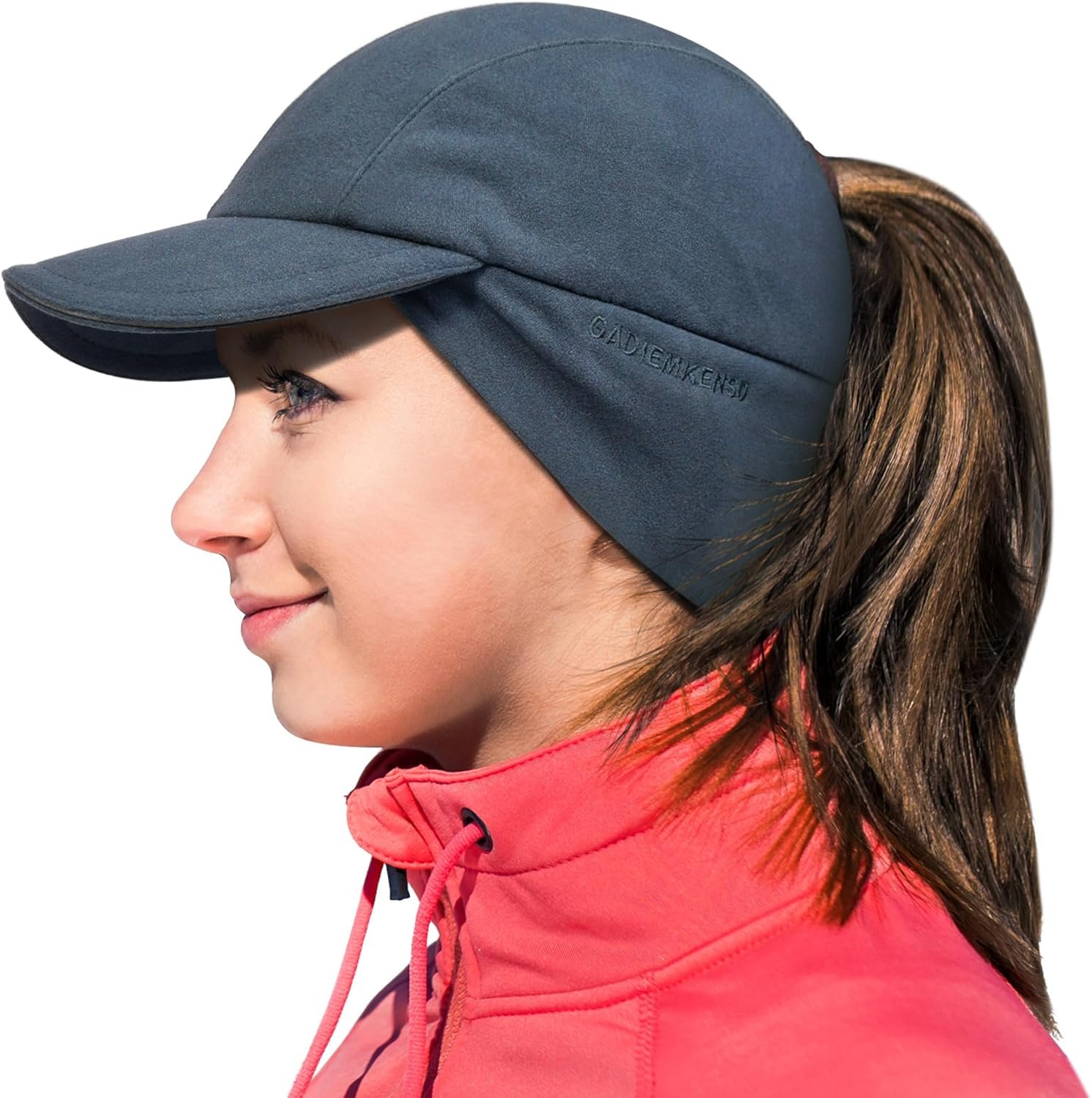 GADIEMKENSD Womens Winter Reflective Fleece Ponytail Hat with Drop Down Ear Warmer