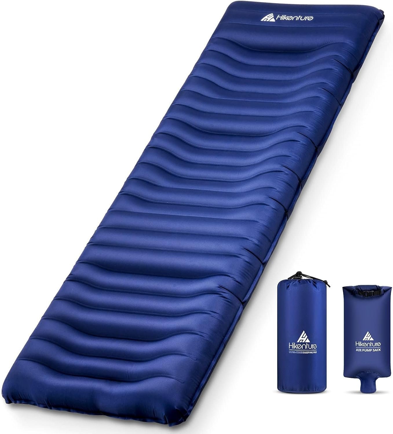 Hikenture Camping Mattress Ultra-Thick 5 Inch, Ergonomic Sleeping Pad with Pillow, Backpacking Sleeping Mat,Ultralight,Inflatable Compact Camp Air Mattress for Tent, Hiking, Hammock(1100-B)