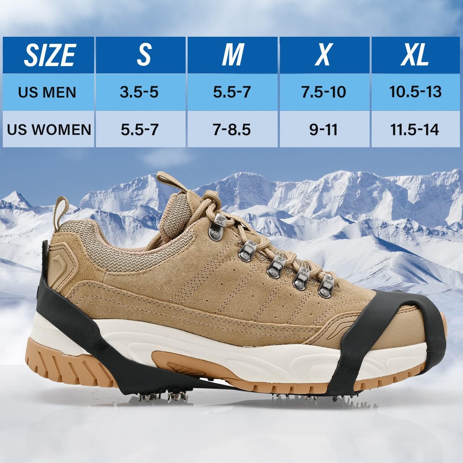 Ice Cleats for Shoes and Boots, Silicone Stainless Steel Spikes,Crampons,Anti-Slip Traction Cleats for Walking or Hiking on Snow and Ice