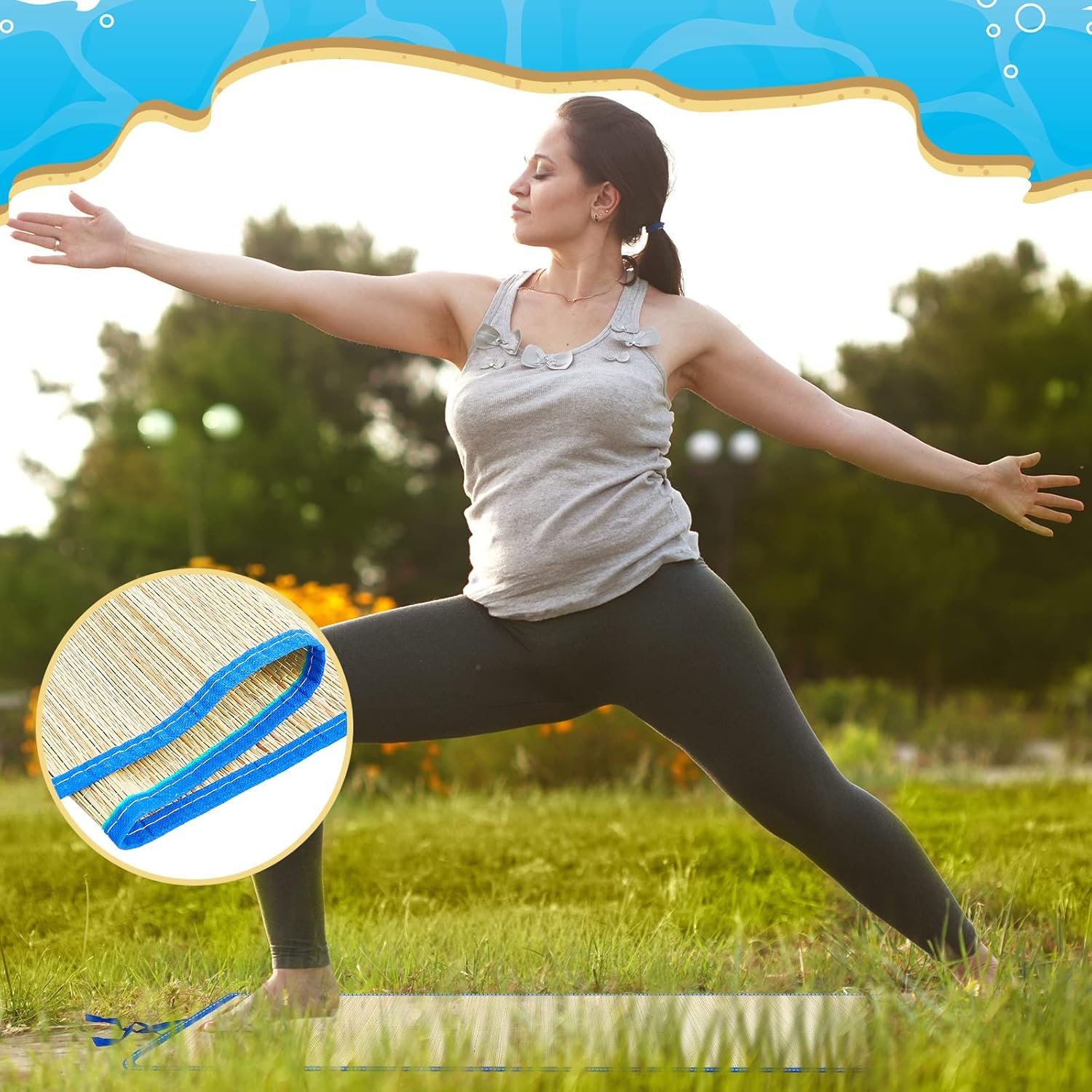 Qunclay 4 Packs Straw Beach Mat Waterproof Non Slip Straw Mat Foldable Lightweight Picnic Mat with Trim for Camping Sunbathing Picnic floor Yoga