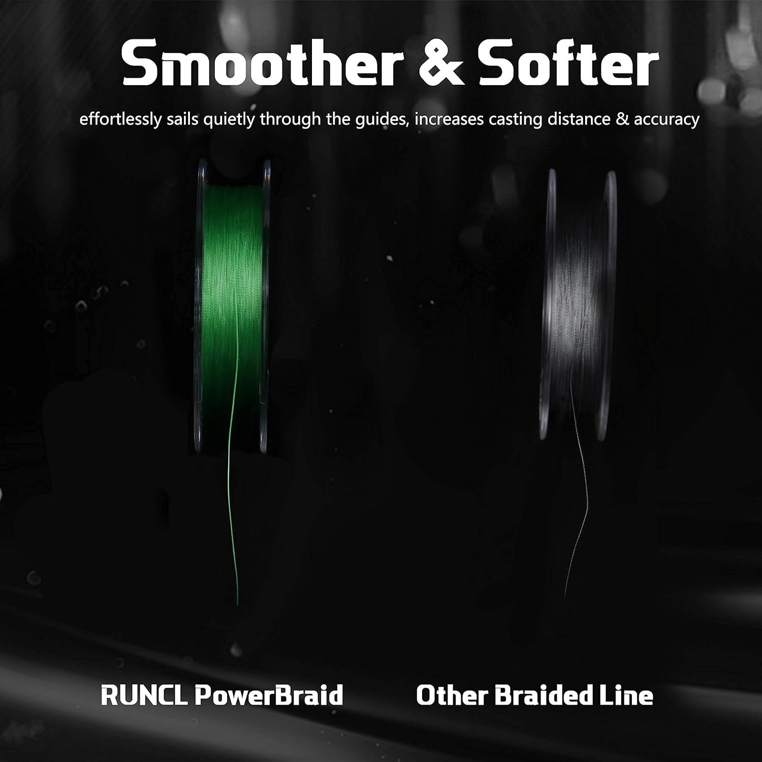 RUNCL PowerBraid Fishing Line 4/8/9 Strands, Braided Fishing Line 300/500/1000Yds - Seamless Weaving Tech, Enhanced Coating Tech, Zero Stretch, High Sensitivity, Smaller Diameter - Braid Line 15-115LB¡­