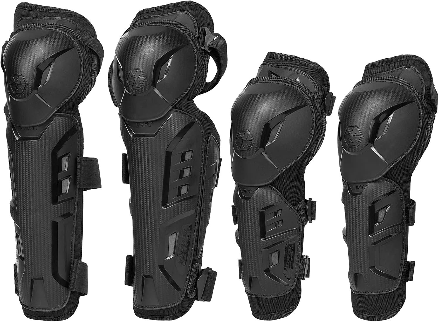 SCOYCO 4pcs Motorcycle Knee Shin Guards Black Adjustable Long Leg Sleeve Protective Gear Anti-Slip Knee Cap Pads Protector Armor for Motocross Racing Mountain Biking