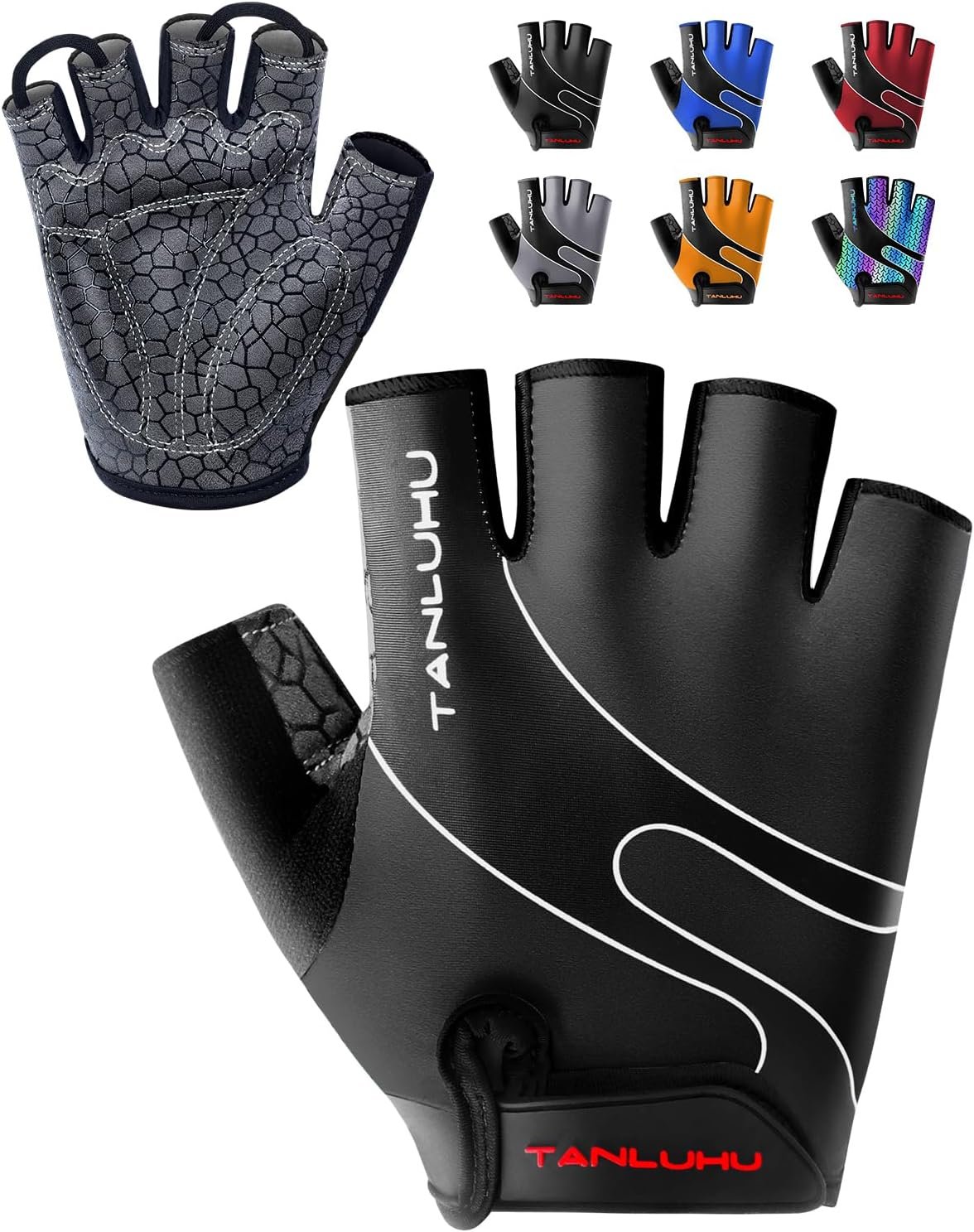 Tanluhu Cycling Gloves Mountain Bike Gloves Half Finger Road Racing Riding Gloves Breathable Shock-Absorbing Biking Gloves for Men and Women