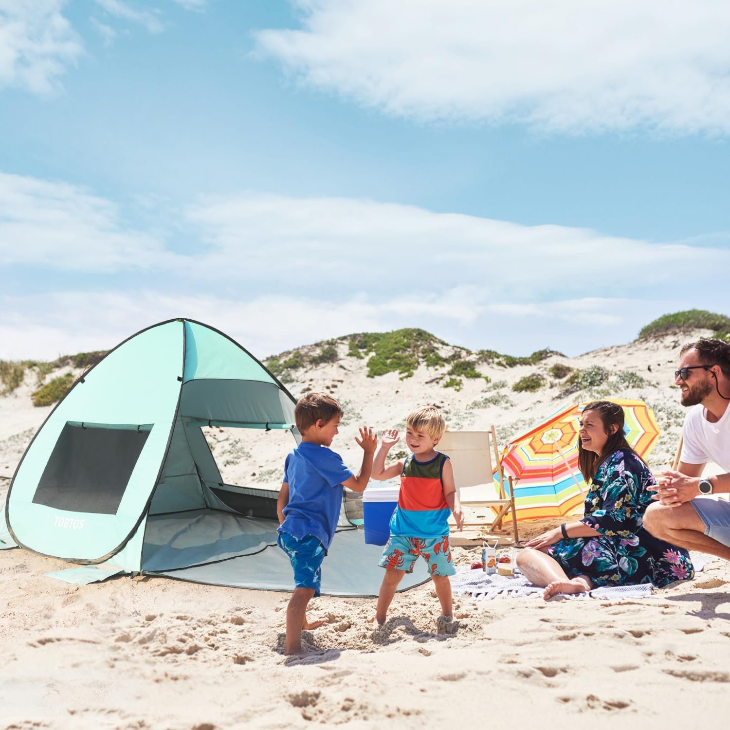 TOBTOS UPF 50+ Pop Up Beach Tent, Easy Set Up Beach Umbrella, Sun Shelter for 2-3 People UV Protection Portable Sunshade, Baby Canopy Cabana, Lightweight with Carry Bag