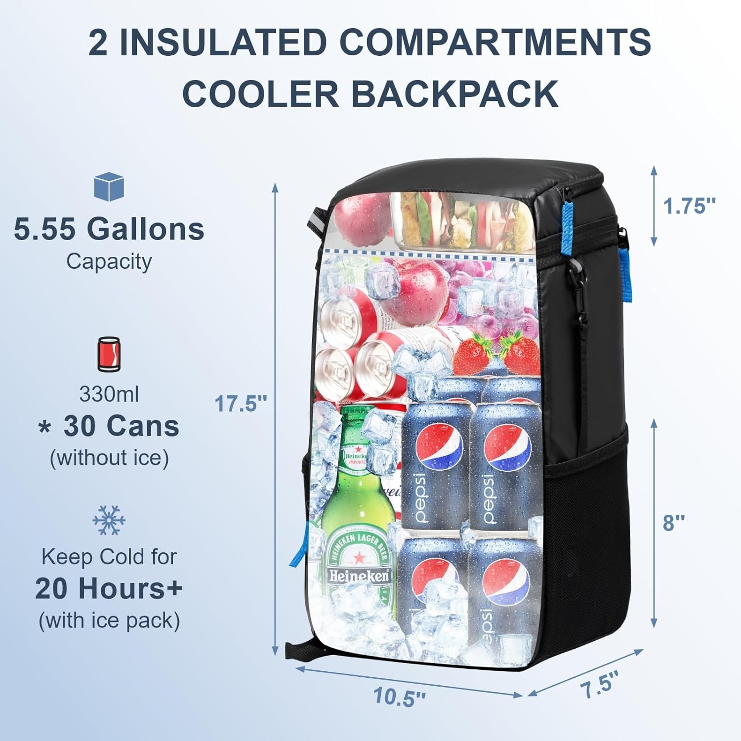 Backpack Cooler Insulated Leak Proof 30/45 Cans, 2 Insulated Compartments Thermal Bag, Portable Lightweight Beach Travel Camping Lunch Backpack for Men and Women