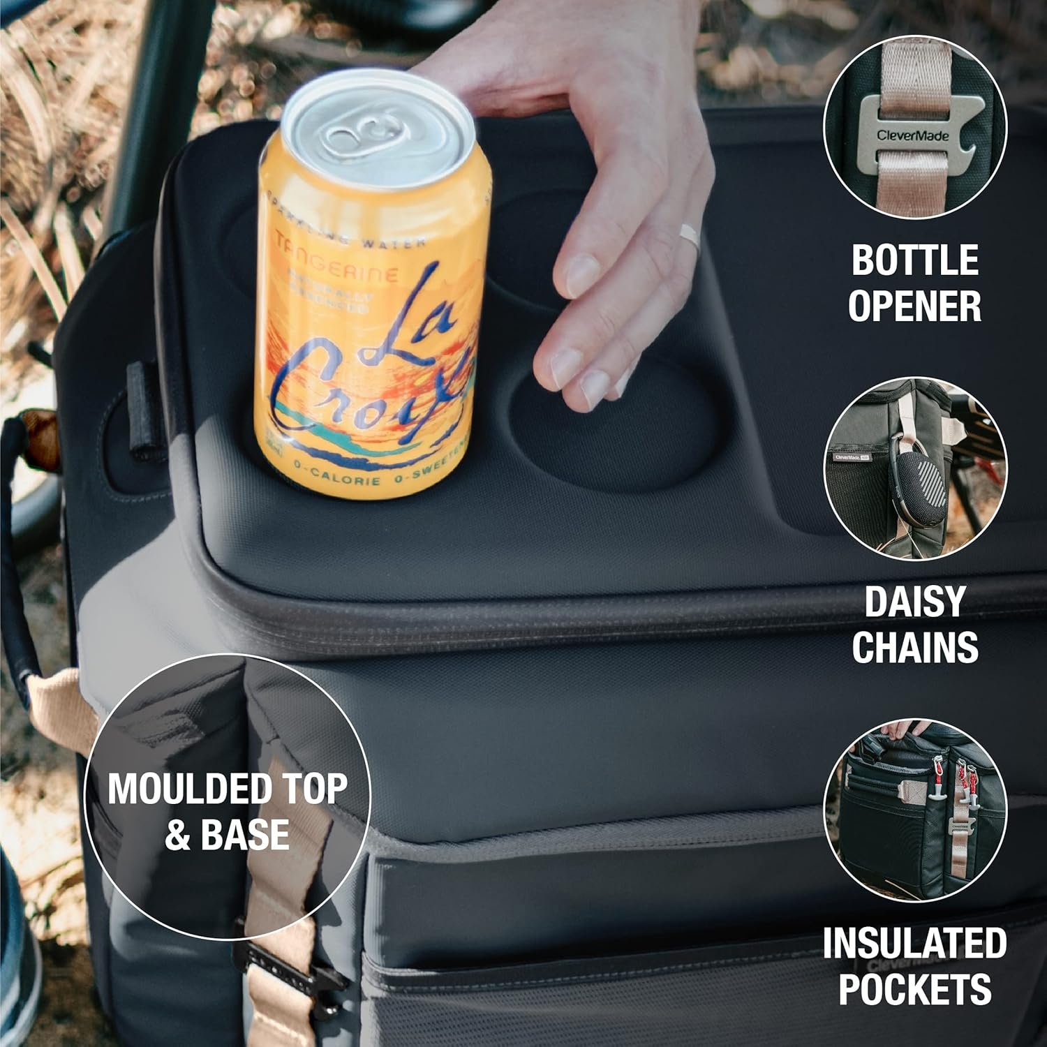 CleverMade Sequoia Cooler Bag, 32 Can - Sturdy, Waterproof Camping Cooler with Molded Top and Base, Shoulder Strap and Bottle Opener - Soft-Sided, Insulated Picnic Cooler, Twilight Blue