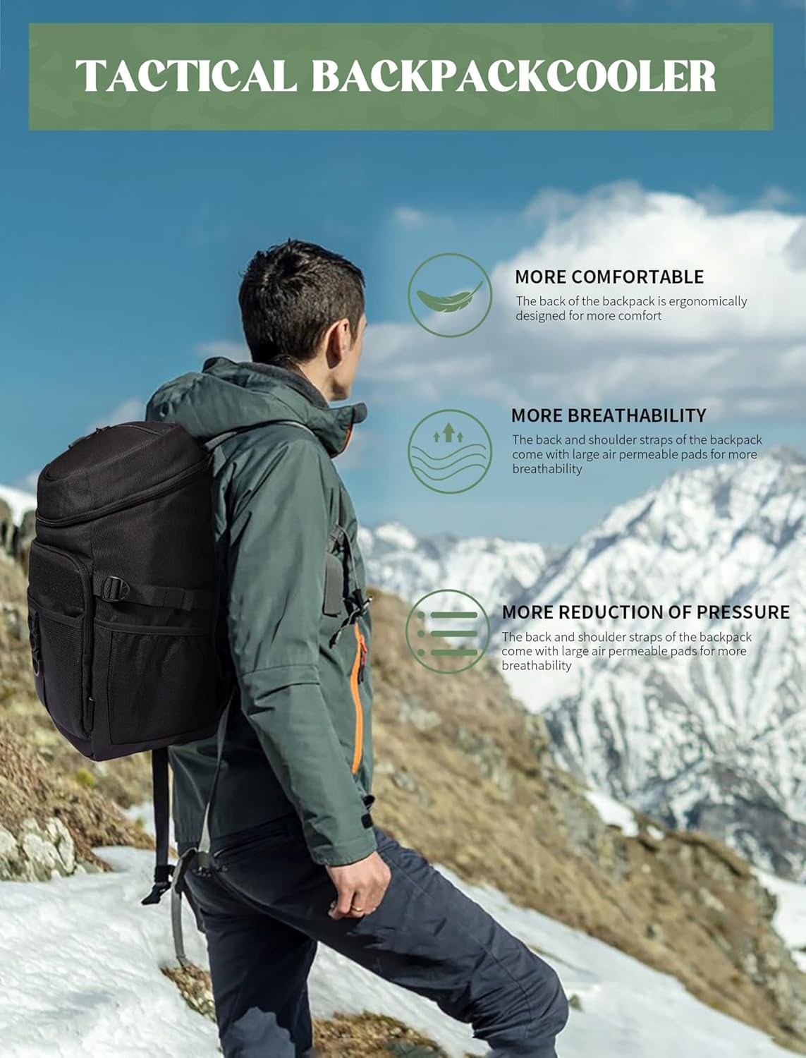 JOYHILL 36 Cans Backpack Cooler, Tactical Insulated Soft Cooler Bag Large Capacity Leakproof Cooler Backpack for Men Women, Travel Backpack for Camping Hiking Picnic Beach