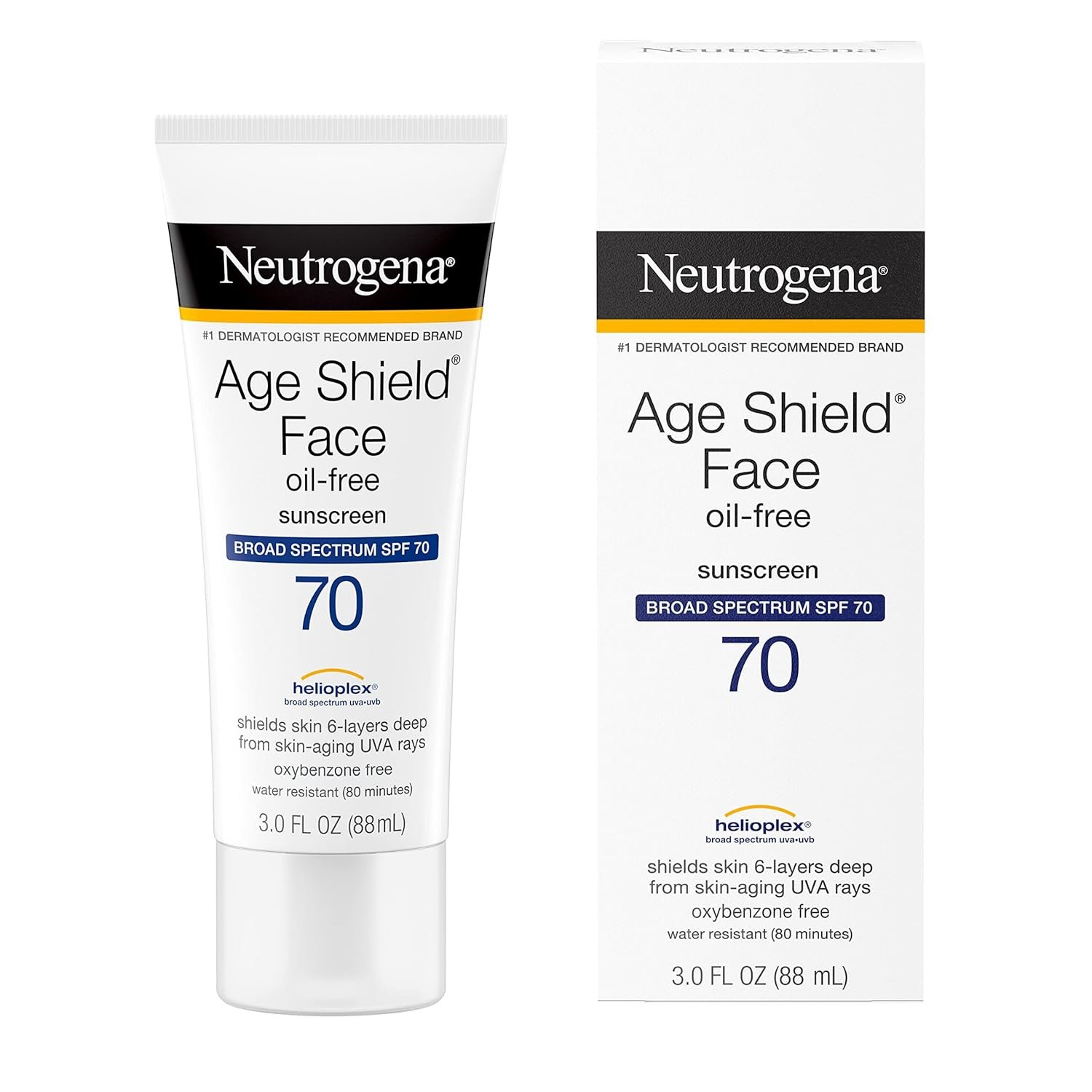 Neutrogena Age Shield Anti-Oxidant Face Lotion Sunscreen with Broad Spectrum SPF 70, Oil-Free  Non-Comedogenic Moisturizing Sunscreen to Prevent Signs of Aging, 3 fl. oz (Pack of 2)