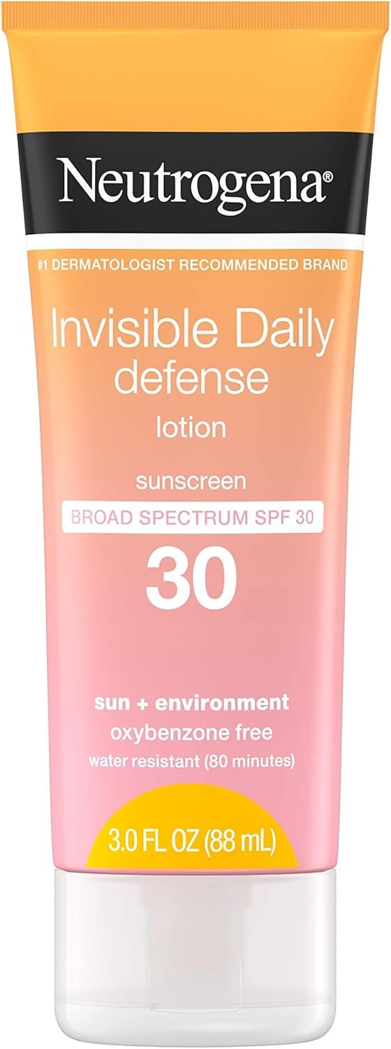 Neutrogena Invisible Daily Defense Sunscreen Lotion, Broad Spectrum SPF 30, Oxybenzone-Free  Water-Resistant, Sun  Environmental Aggressor Protection, Antioxidant Complex, 3.0 fl. oz