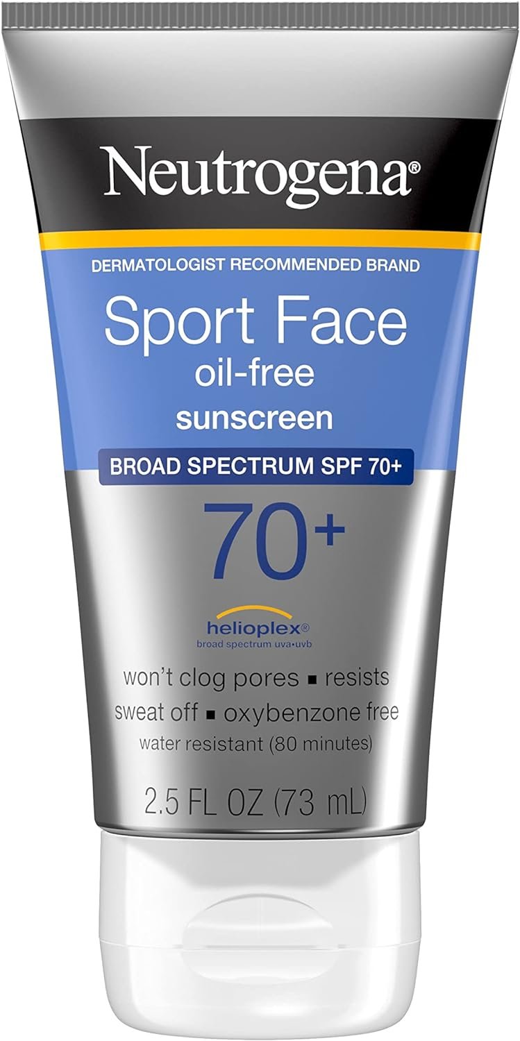 Neutrogena Sport Face Sunscreen, Broad Spectrum Sunblock SPF 70+, Water Resistant Sunscreen For Face, Sweat Resistant Oil Free Sunscreen Lotion, 2.5 FL OZ