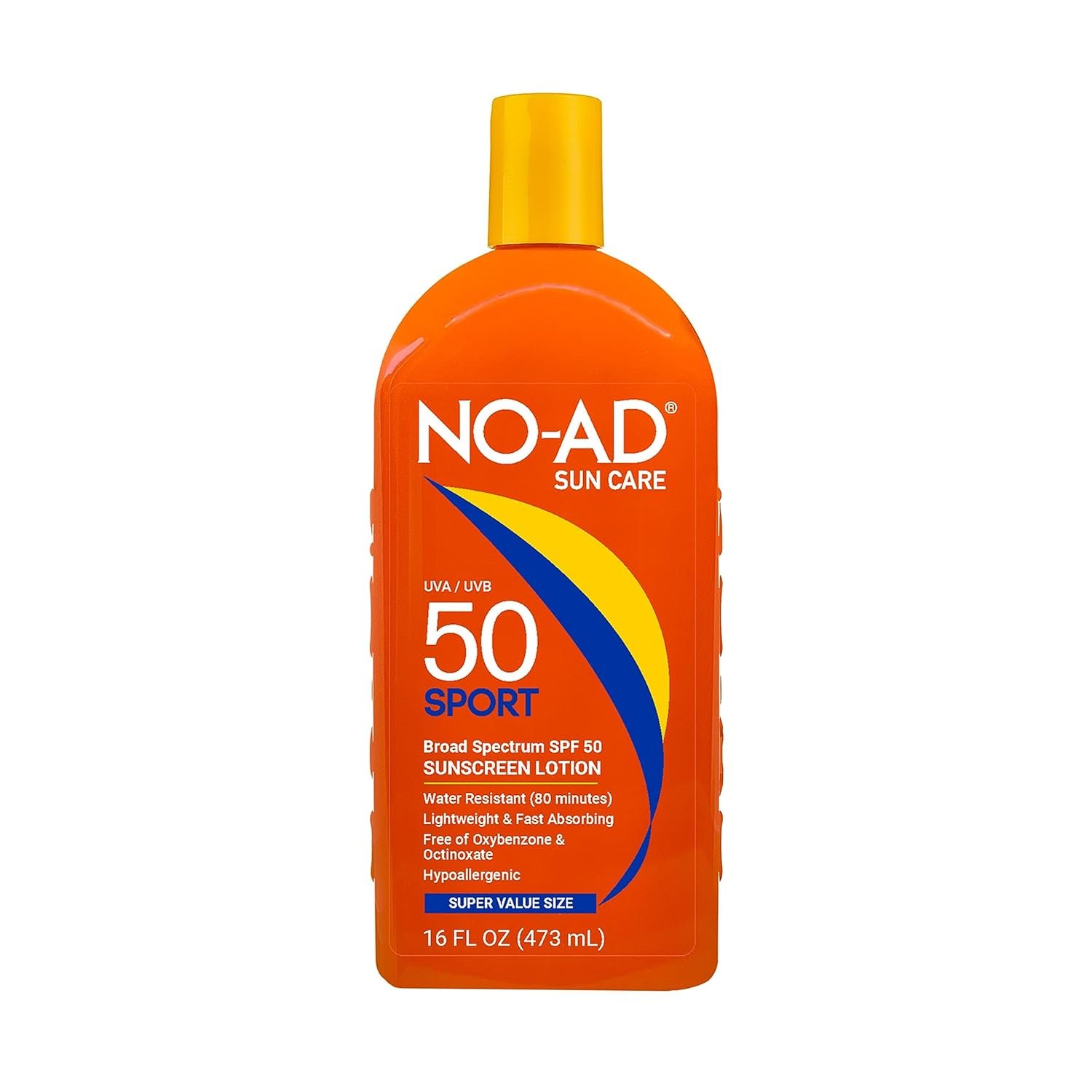 NO-AD SPF 50 SPORT Sunscreen Lotion | Hypoallergenic | Broad Spectrum UVA/UVB Protection | Water Resistant | Octinoxate  Oxybenzone Free with moisturizing Vitamin E and Aloe 16oz