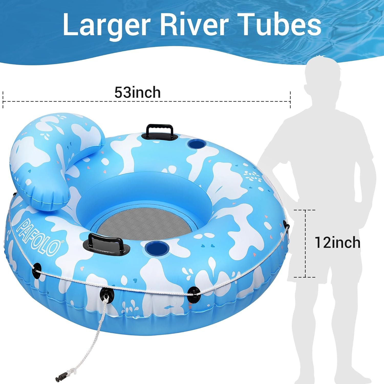 River Tubes for Floating Heavy Duty, Pool Float Adult, 53 Inflatable Float Tube for Beach Lake Rafting, River Floats with Mesh Bottom