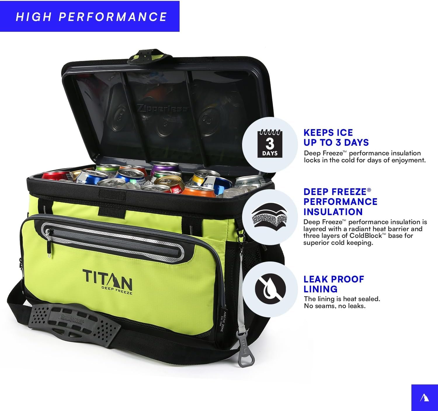 Titan Deep Freeze Cooler Zipperless Hardbody Cooler - Deep Freeze Insulation, HardBody Liner, and SmartShelf