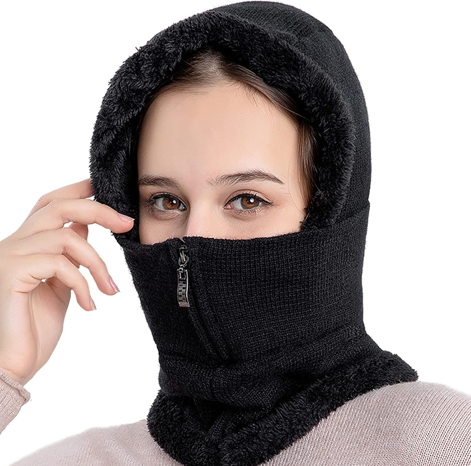 Women Balaclava Beanie Fleece Hood Cycling Ski Thermal Face Cover Hat Winter Warm Cap Scarf for Cold Weather