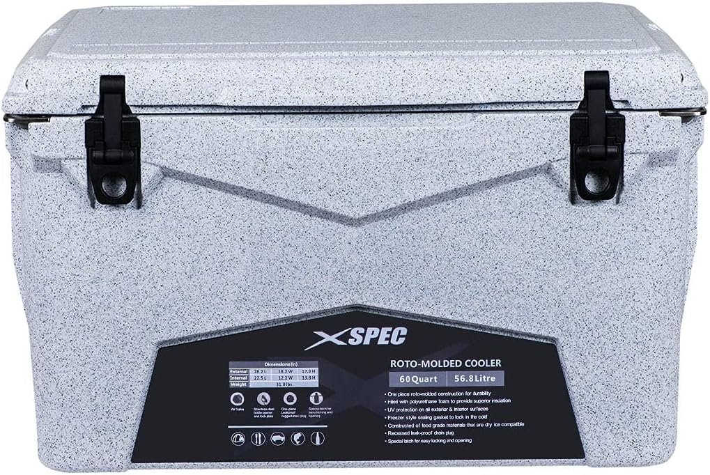 Xspec 60 Qt XL Roto Molded High Performance Camping Cooler Ice Chest | Extra Large Pro Tough Durable Outdoor Overland Rotomolded Hard Cooler