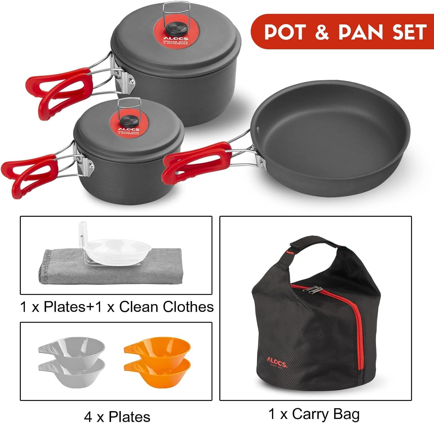 Alocs Camping Cookware, Portable Camping Essentials with Accessories, Camping Gear Camping Cooking Set for Outdoor Cooking, Backpacking, Hiking and Picnic.